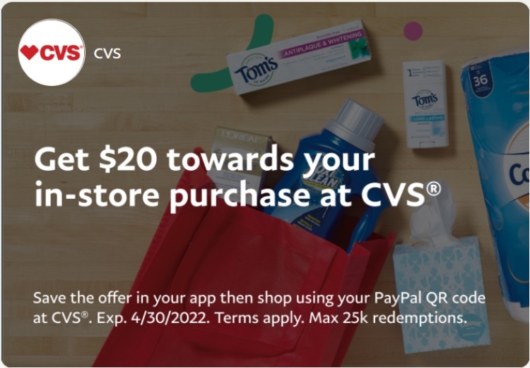 PayPal CVS $20 off $20.01