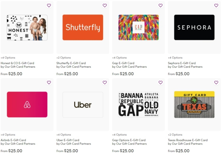 Wayfair third party gift card page