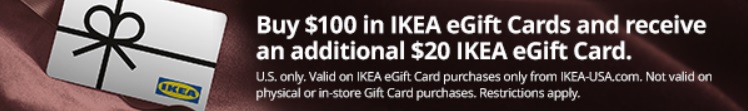 Ikea bonus gift card promotion Buy $100 Get $20