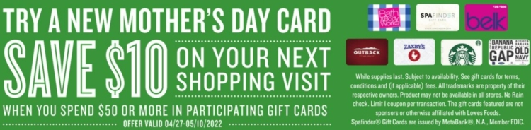 Lowes Food Gift Card Deal 05.04.22.