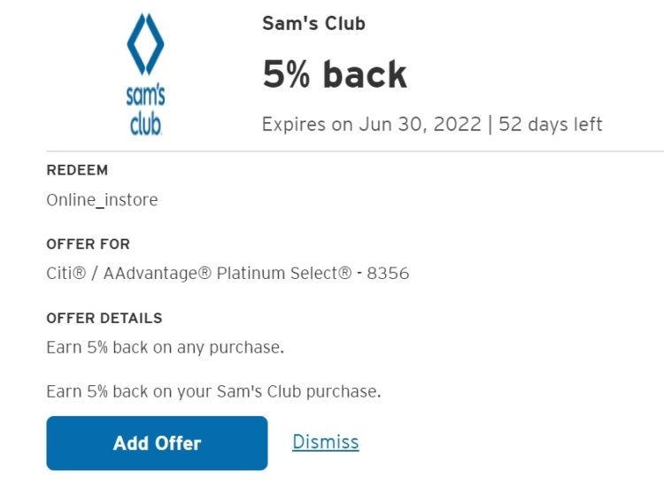 Sam's Club Citi Merchant Offers