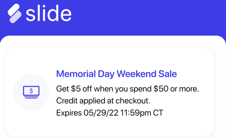 Slide gift card deal Memorial Day 2022