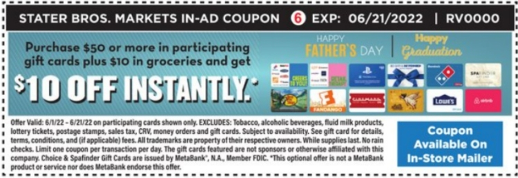 Stater Bros gift card deal 05.31.22 2