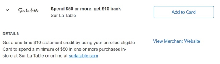 Sur La Table Amex Offer spend $50 get $10