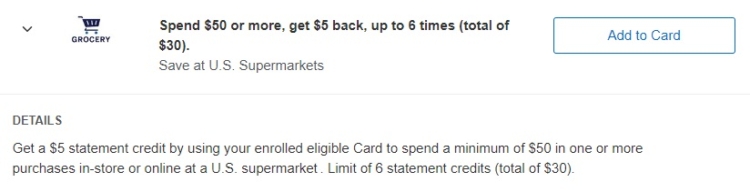 US Supermarkets Amex Offer Spend $50 Get $5