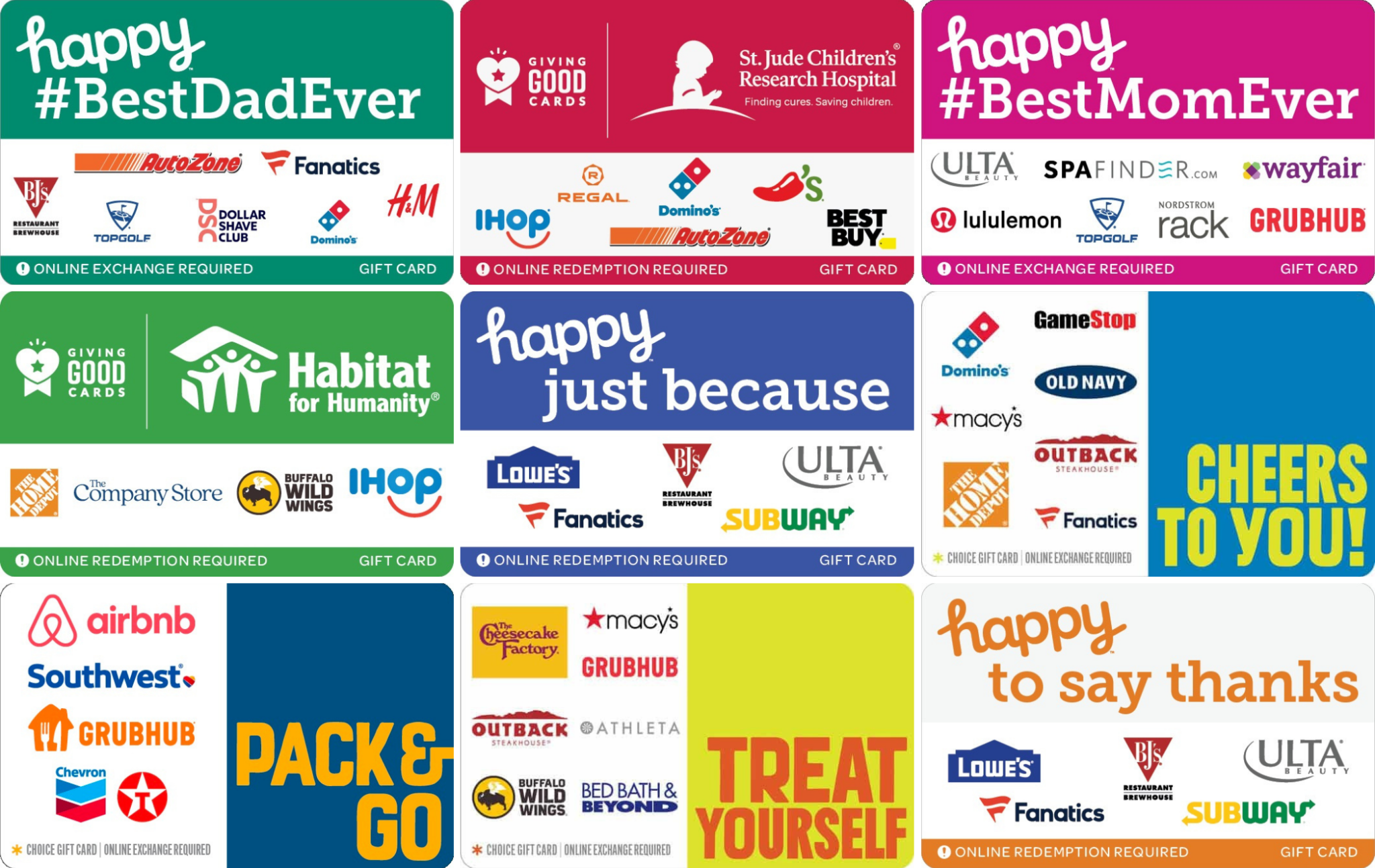 Happy, Choice & Giving Good Gift Cards Guide All The Brands