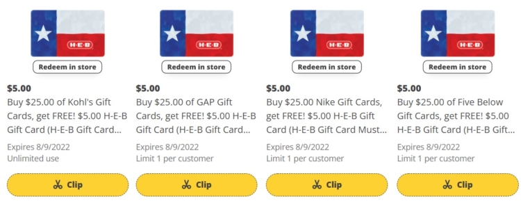H-E-B gift card deals 07.27.22