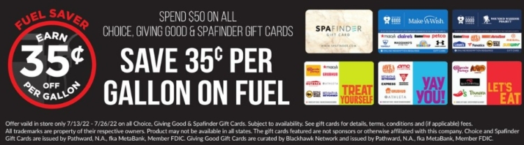 Hy-Vee Choice Giving Good Spafinder $50 35c off per gallon.