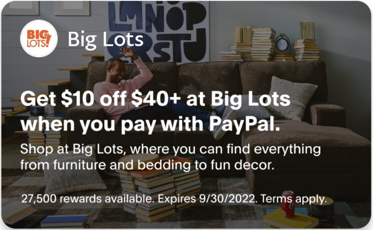 PayPal Big Lots spending offer