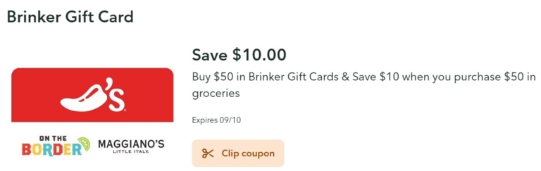 Publix Buy 50 Brinker Gift Card 50 Groceries Save 10 Ends 9 10 