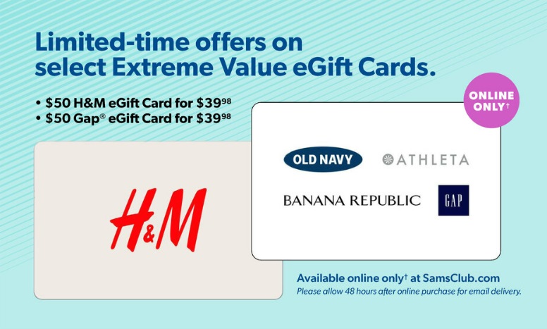 EXPIRED) Sam's Club: Save 20% On H&M & Gap Gift Cards, 26%+ On Other Brands  - Gift Cards Galore