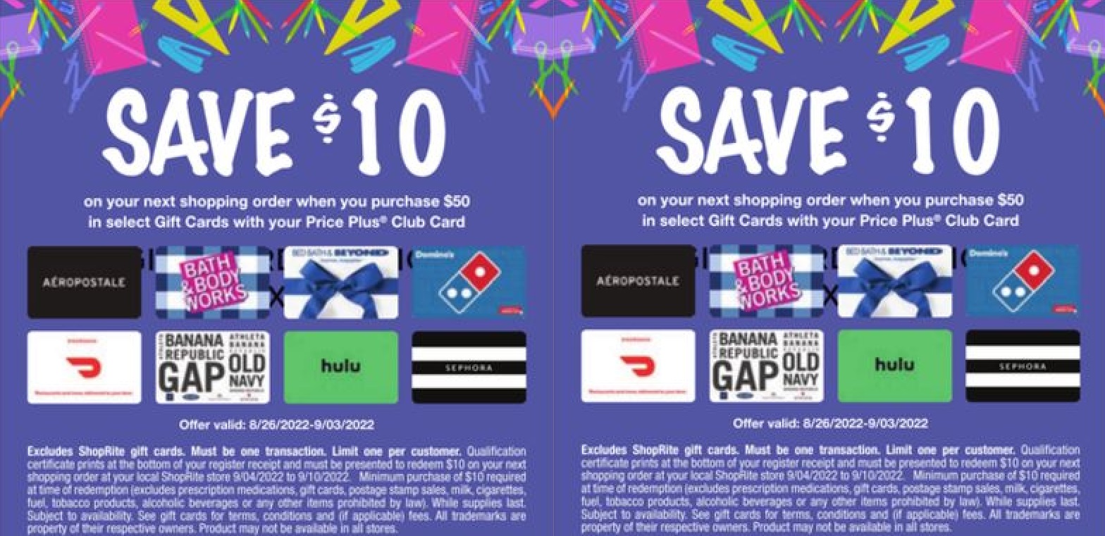 Expired) Shoprite: Buy $50 Select Gift Cards & Get $10 Off Next Shopping  Order (Sephora, Hulu & More) - Gift Cards Galore