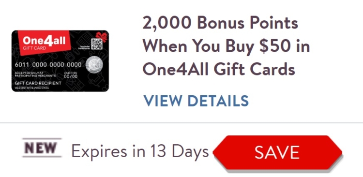 Casey's One4All Buy $50 gift card get 2,000 bonus points