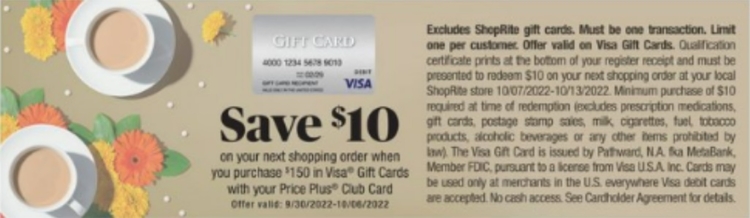 ShopRite gift card deal VGC 09.30.22