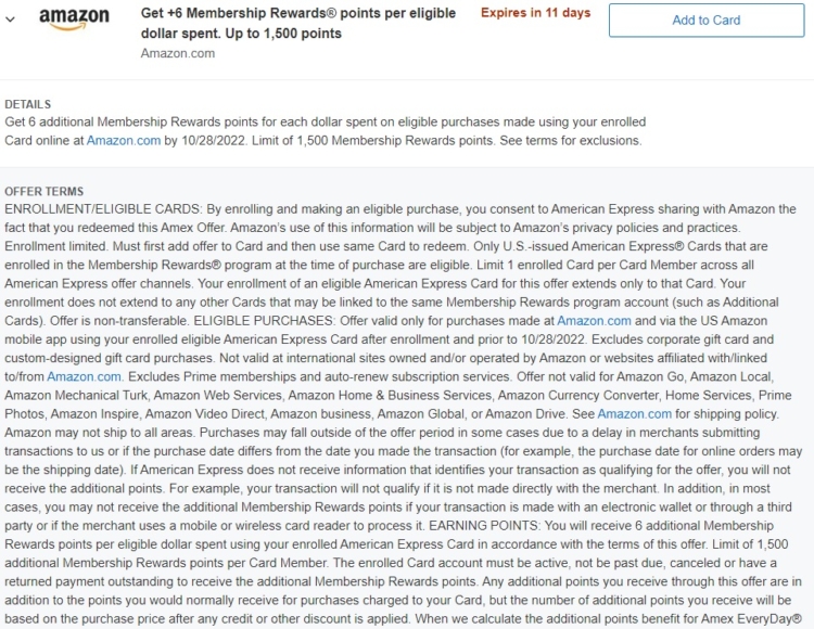 Amazon Amex Offer 6x Bonus Points 10.28.22