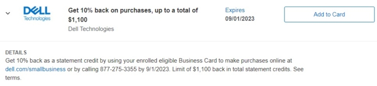 Dell Amex Offer 10% $11,000 spend 09.01.23