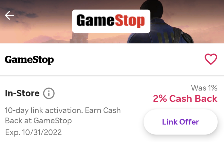 Rakuten GameStop 2% 2x in-store card-linked shopping