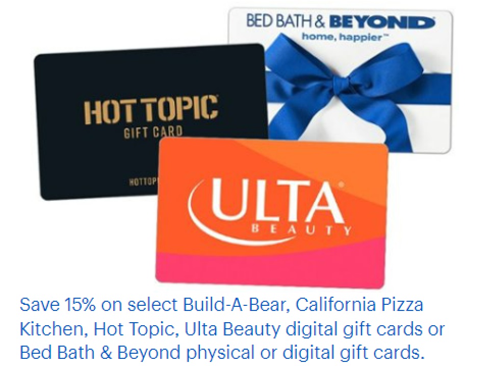 (EXPIRED) Best Buy Save 15 On Select Gift Cards (Bed Bath & Beyond