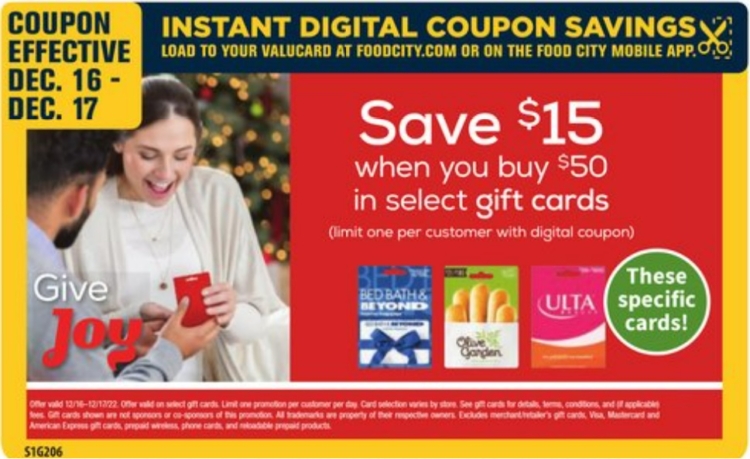 Food City gift card deal 12.14.22.