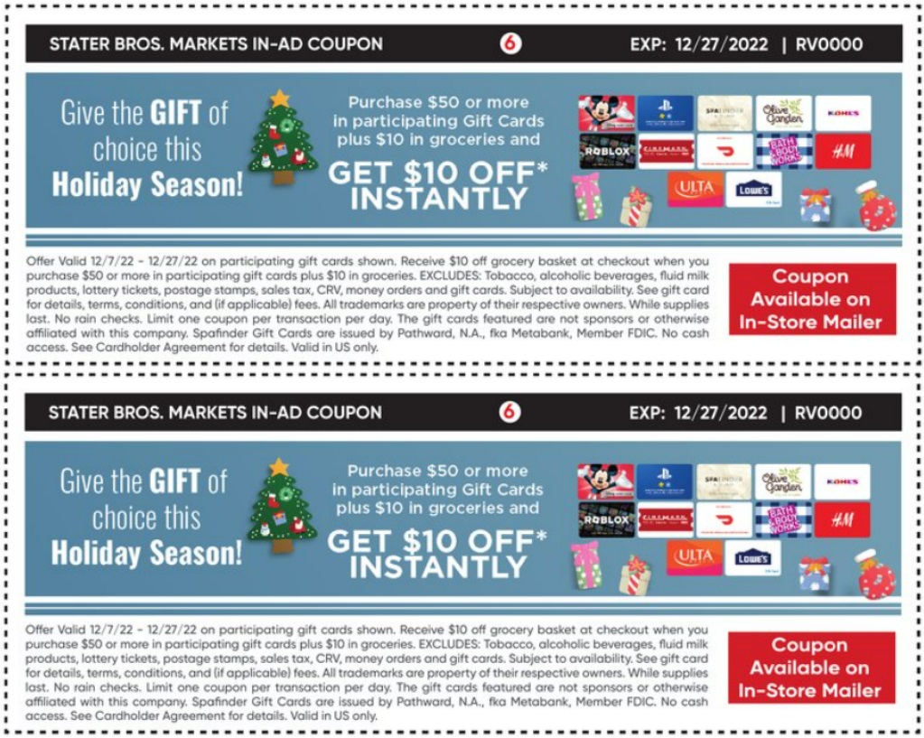 EXPIRED) Stater Bros: Buy $50 Select Gift Cards + $10 Groceries & Get $10  Off (Disney, Lowe's & More) - Gift Cards Galore