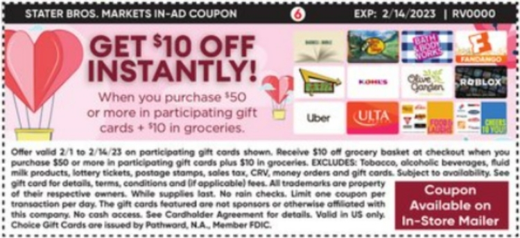 Stater Bros gift card deal 01.02.23