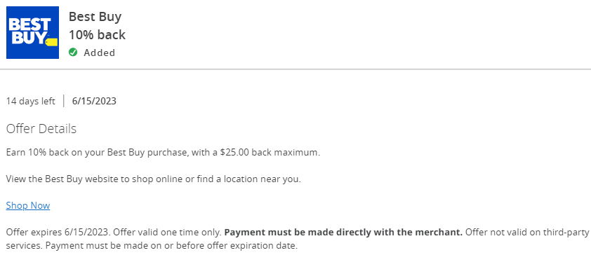 Best Buy Chase Offer 10% $250 spend 06.15.23