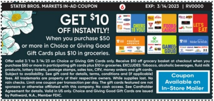 Stater Bros Gift Card Deal 02.28.23