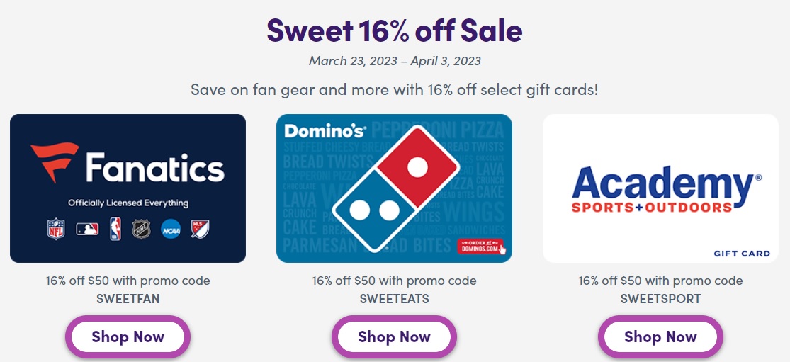 (EXPIRED) Save 16 On Select Gift Cards (Academy