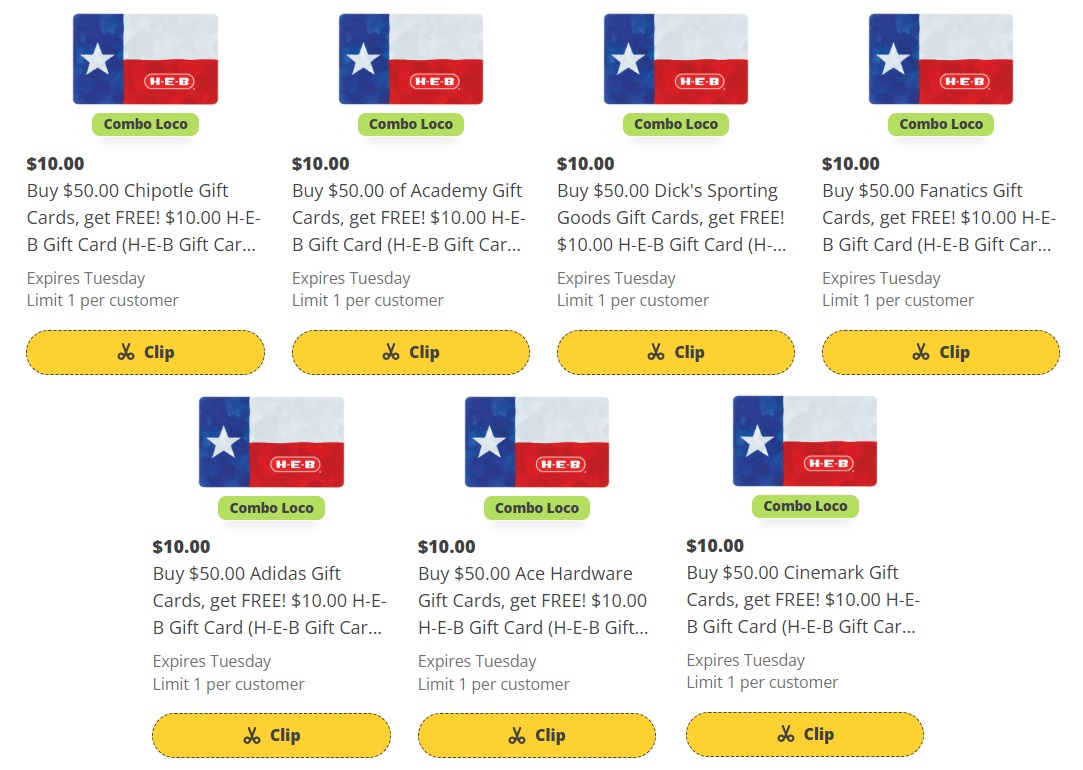 H-E-B: Buy $50 Select Gift Cards & Get $10 H-E-B Gift Cards Free (Dick's  Sporting Goods, Chipotle & More) - Gift Cards Galore