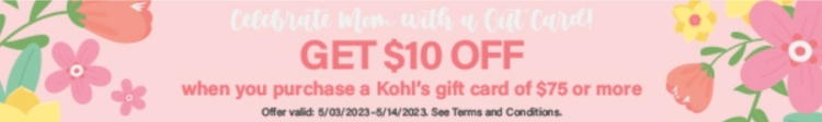 $75 Kohl's gift card for $65 deal 05.08.23