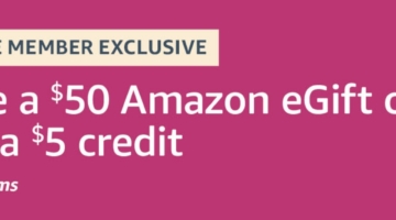 Amazon $50 gift card $5 promo credit deal