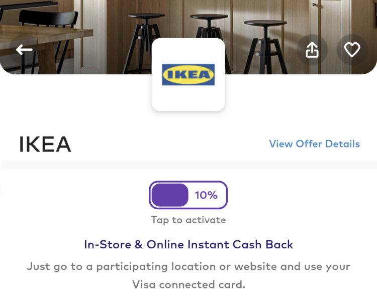 Dosh Ikea 10% cashback Visa card-linked
