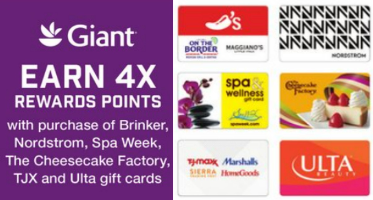 (EXPIRED) Giant/Martin's/Stop & Shop Earn 4x Points On Select Gift