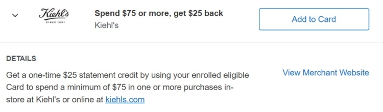 Kiehl's Amex Offer spend $75 get $25