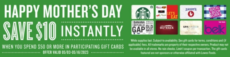 Lowes Foods gift card deal 05.03.23.