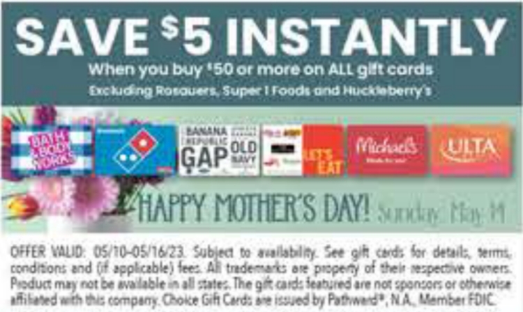 Rosauers gift card deal 05.10.23