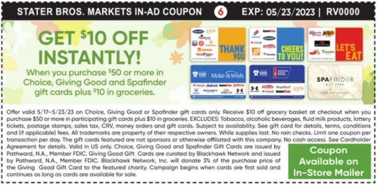 Stater Bros gift card deal 05.16.23
