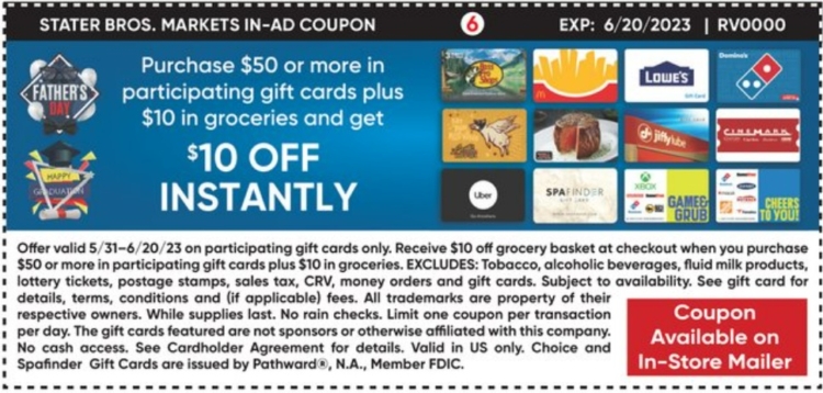 Stater Bros gift card deal 05.30.23
