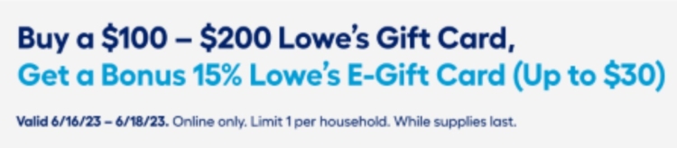Lowe's bonus eGift card deal 06.16.23