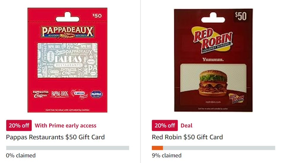 (EXPIRED) Amazon Buy 50 Select Gift Cards For 40 (Red Robin & Pappas