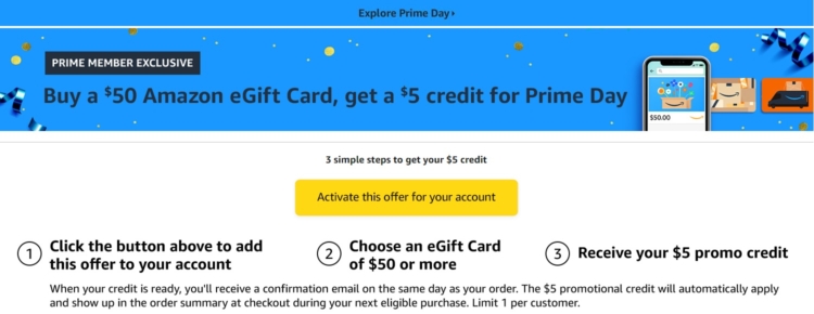 Amazon $5 promo credit with $50 gift card