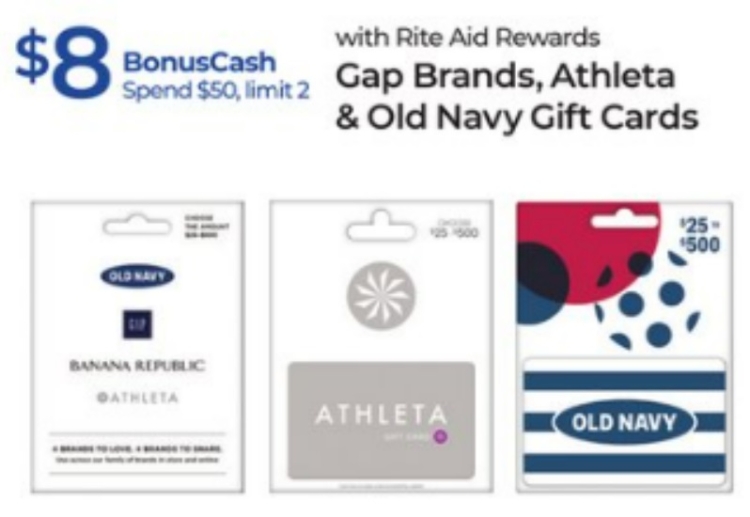 EXPIRED) Rite Aid: Buy $50 Gap Options, Athleta & Old Navy Gift Cards & Get  $8 BonusCash - Gift Cards Galore