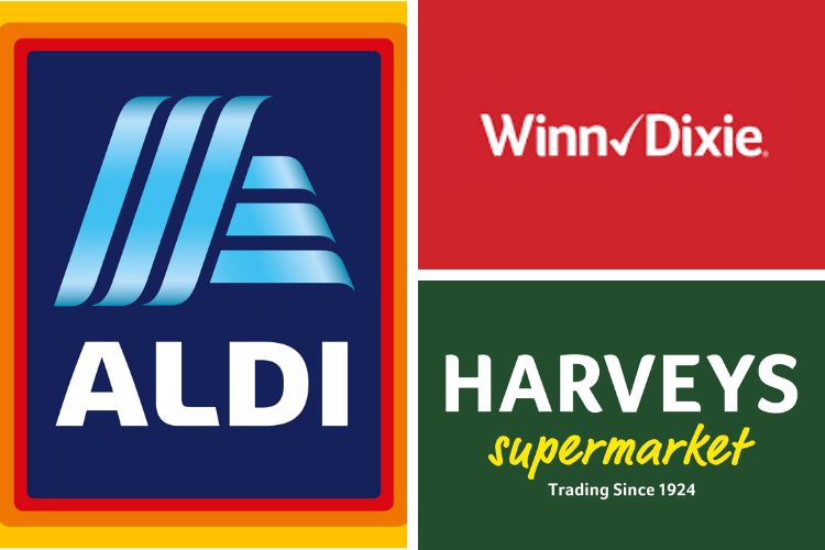 Aldi Winn-Dixie Harveys logos
