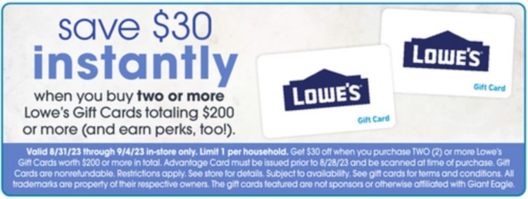 Giant Eagle Lowe's deal 08.31.23