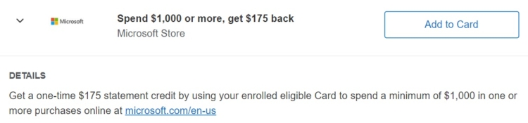 Microsoft Store Amex Offer spend $1,000 get $175