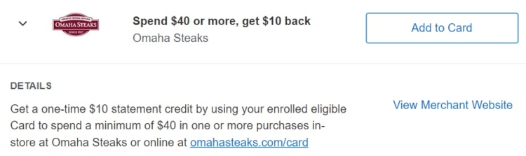 Omaha Steaks Amex Offer spend $40 get $10
