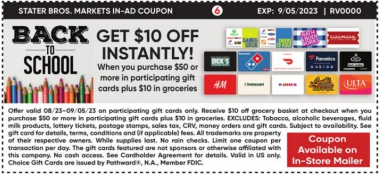 Stater Bros gift card deal 08.23.23.