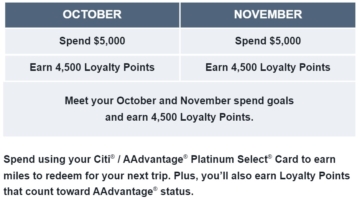 American Airlines loyalty point bonus spending offer.