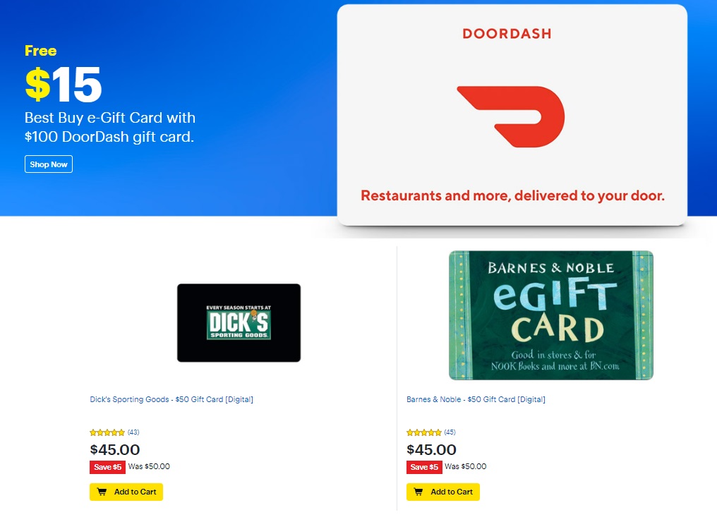 (EXPIRED) Best Buy Gift Card Deals For DoorDash, Dick's Sporting Goods