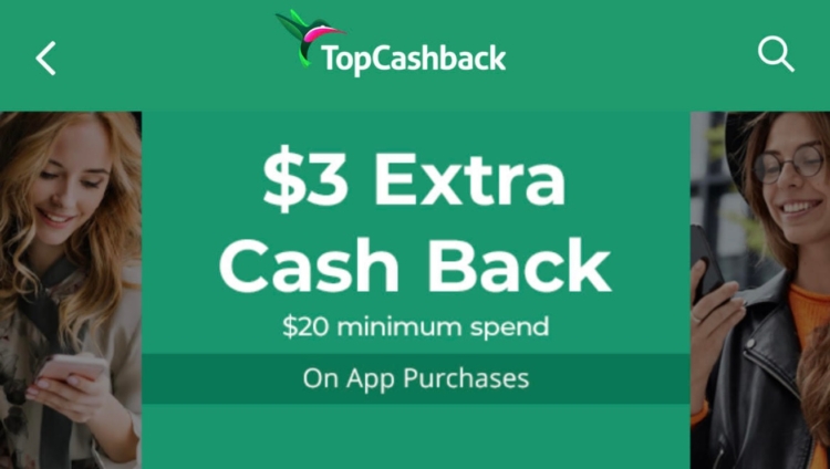 TopCashback App $3 bonus cashback $20 spend